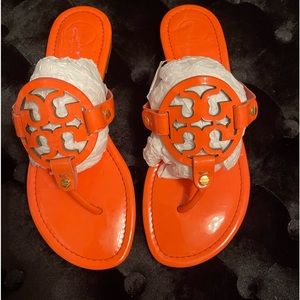 Tory Burch Women's Miller Orange Patent Leather Sandals 8.5